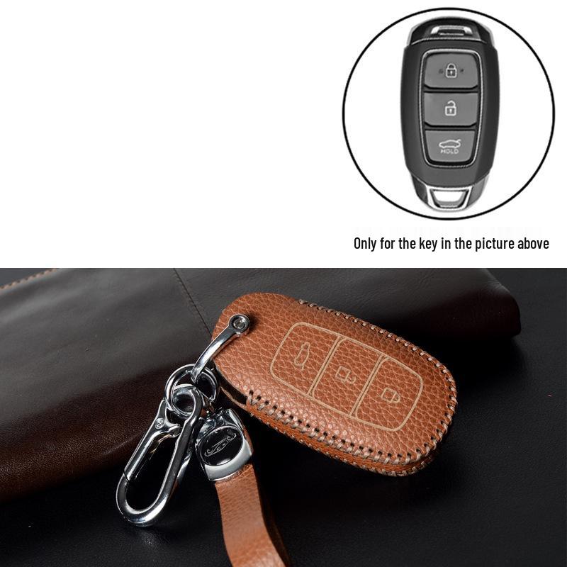 Genuine Leather Key Case for Hyundai Models: Elantra, Santa Fe, Ix35, Verna, Mistra, Lafesta, and Sonata