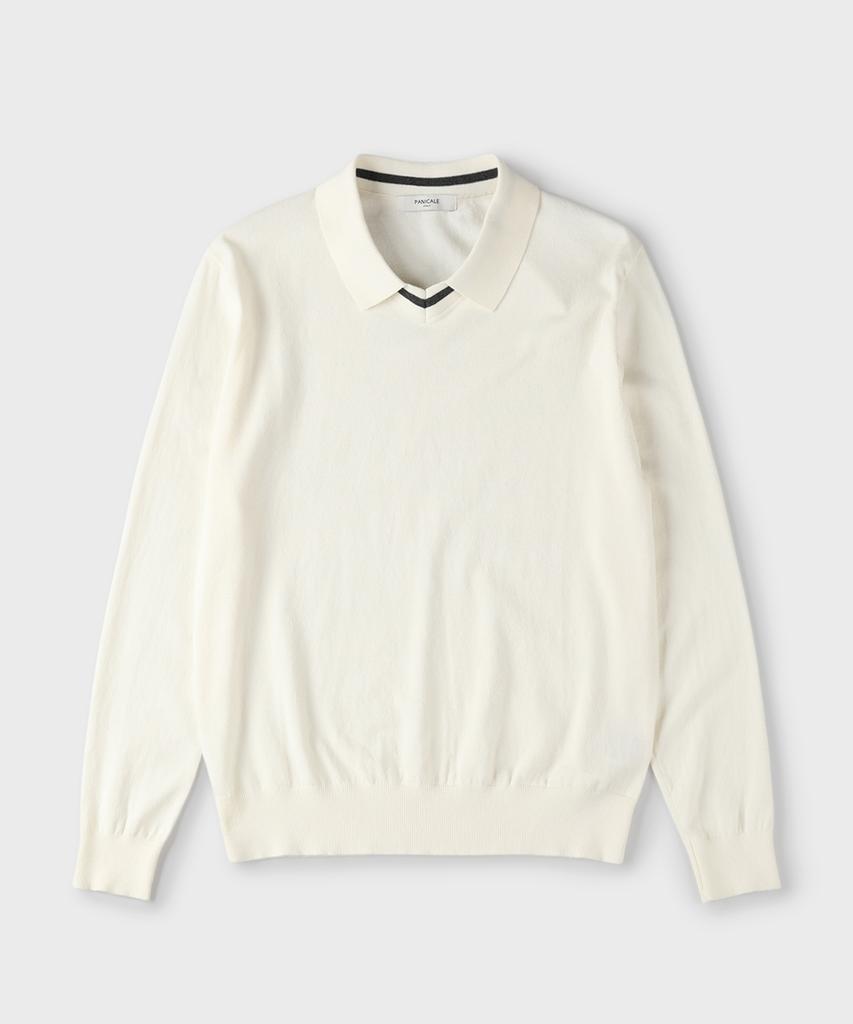 PANICALE White V-Neck Open Collar Knit