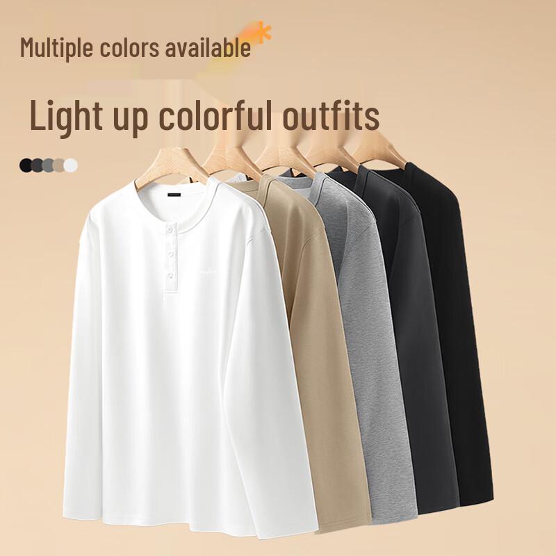 Mark Fairwhale Unisex Korean Style Relaxed Fit Henley Long Sleeve T-Shirt