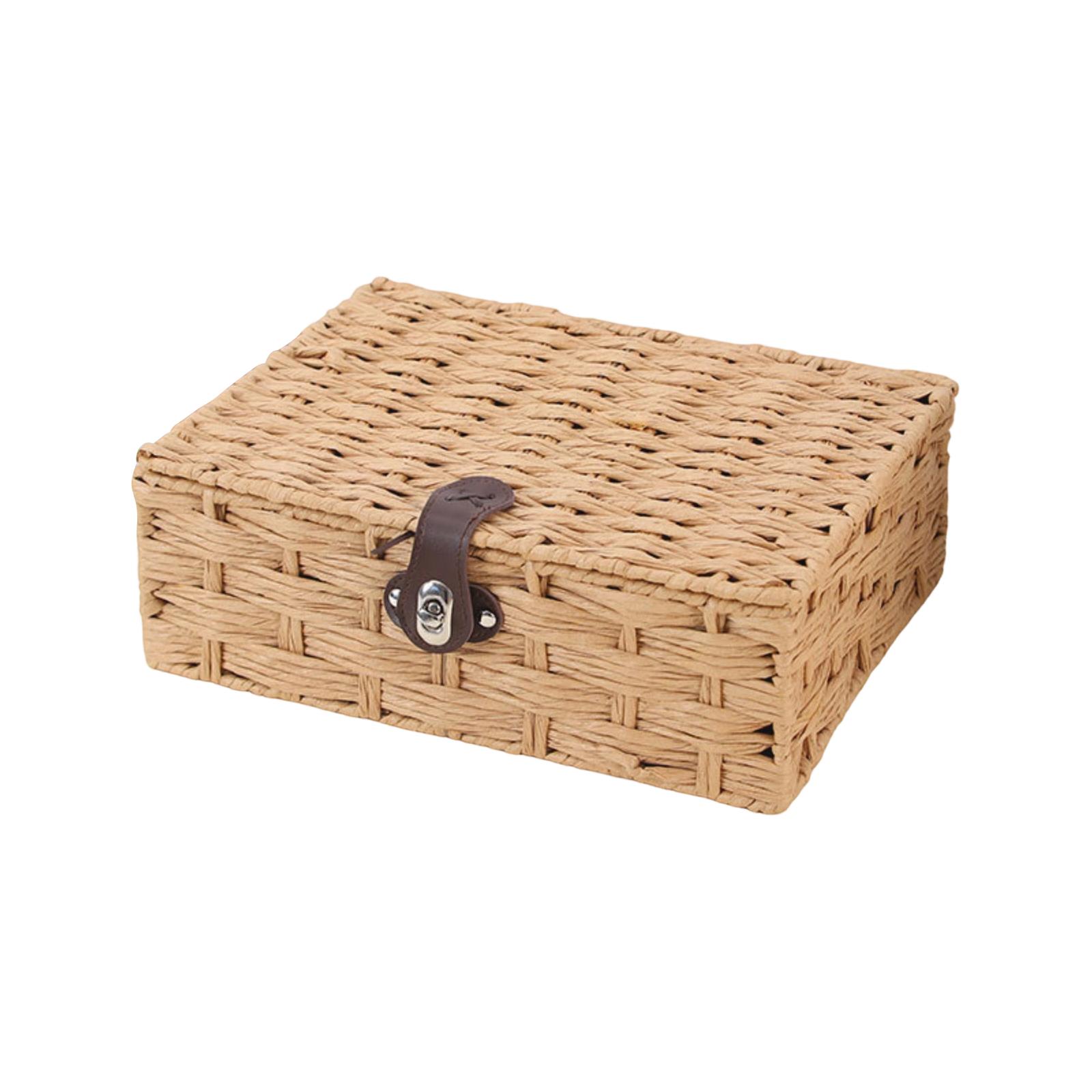 Decorative Box With Lid-Water Hyacinth Woven, Wicker Storage Basket For Shelf& Coffee Table Small One Size