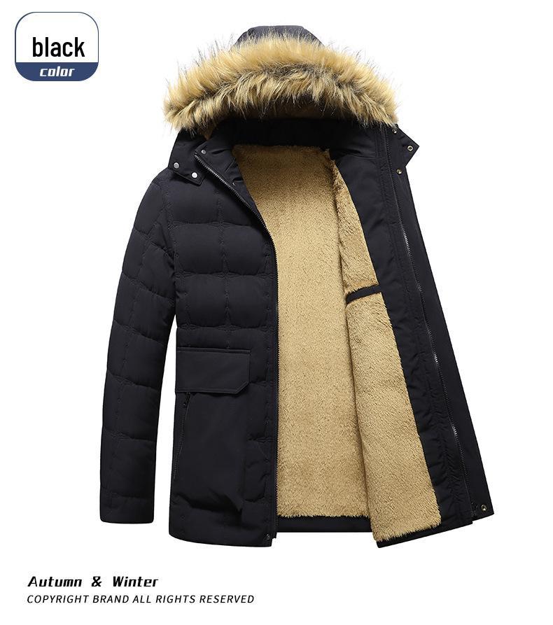 Men's Plus Size Hooded Winter Cotton Jacket - Casual and Versatile Dad Style Outerwear