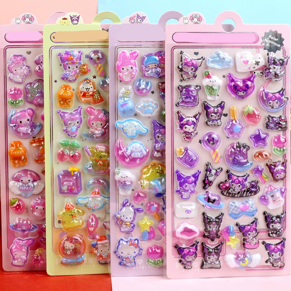 

Winnges 3D Kuromi Stickers 4-Piece Set Phone Decoration DIY Notebook Removable Craft Supplies Smartphone Case Gift Reward