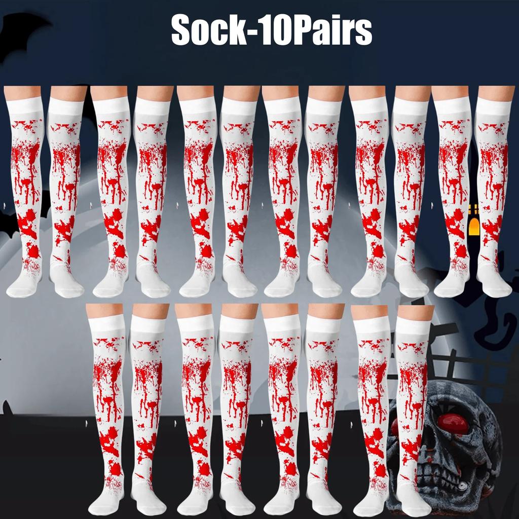10Pairs Halloween Gloves Horror Ambiance Decoration Bloodstained Gloves Bloody Socks Halloween Party Horror Bloodprint Props