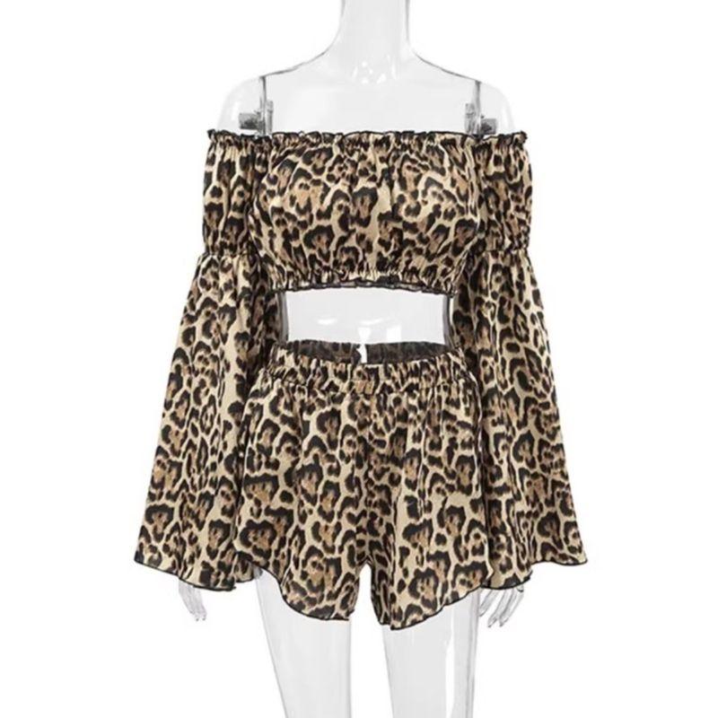 One Shoulder Leopard Print Shorts Set off-Shoulder Leopard Print Print Shorts Suit
