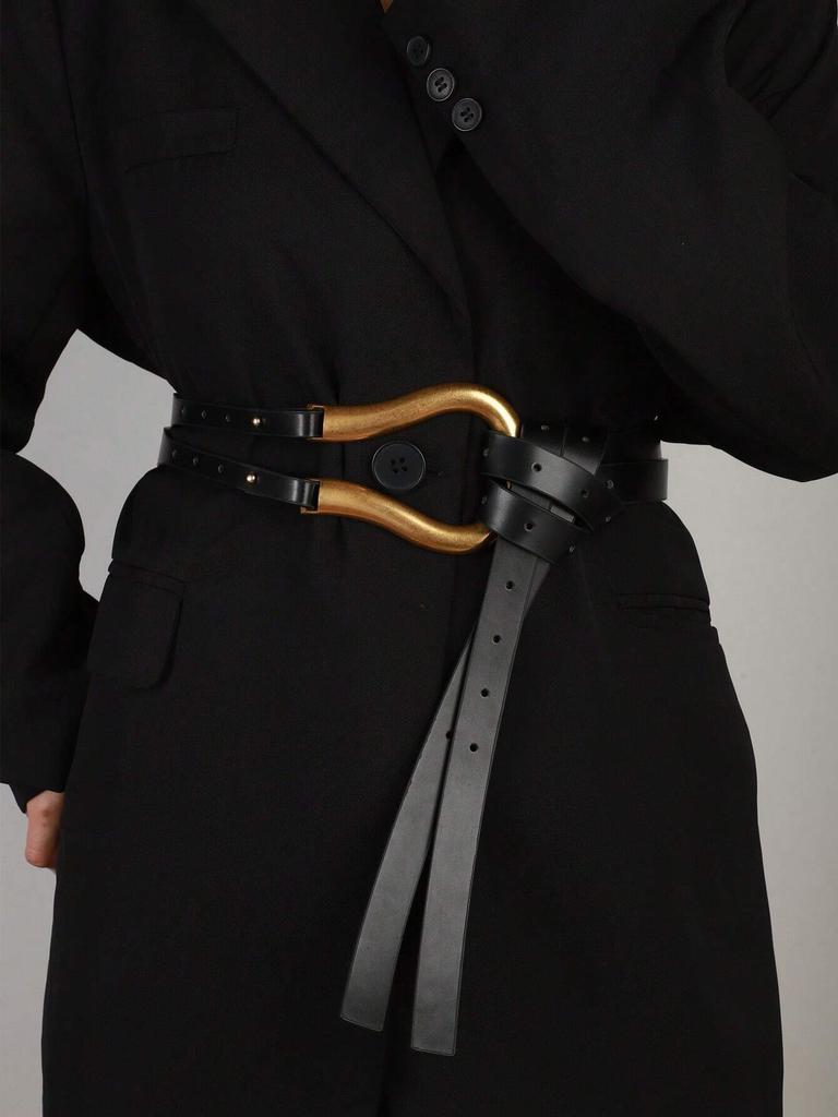 1pc Black Wide Horseshoe Buckle Belt for Women, Versatile Suit Waist Belt For Dress Skirt