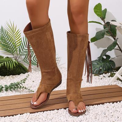 PU Quaste zum Reinschlüpfen, Damen Sandalen offene Zehen Zehensteg, modisch, bequem und vielseitig, lässige Resort Damen Sandalen Stiefel