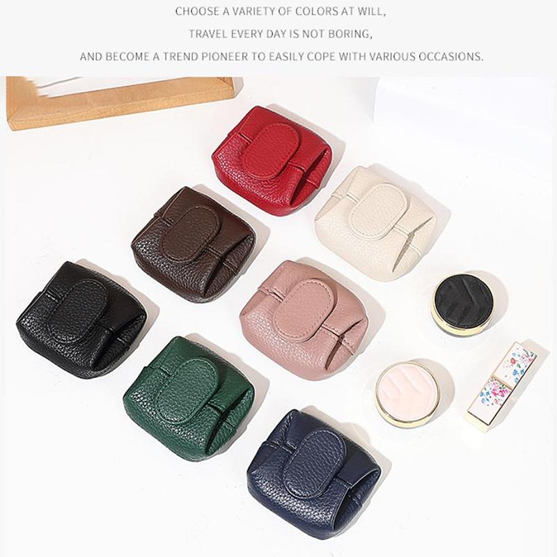 Solid-Color Mini Coin Storage Purse Leather Change Purse For Women Buckle Key Earphone Storage Bag For Outgoing Shopping