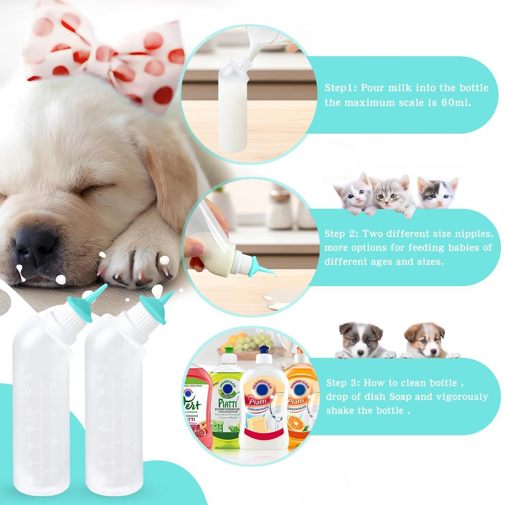Kitten Puppies Bottles for Nursing Kit,Pet Feeder Bottle with Feeding Nipple and Syringes for All Breed of Puppies Kittens and Other Animals (Green)