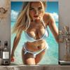 Blonde Girl Beach Wall Art Painting Modern Decor Framed Poster for Living Room Bedroom