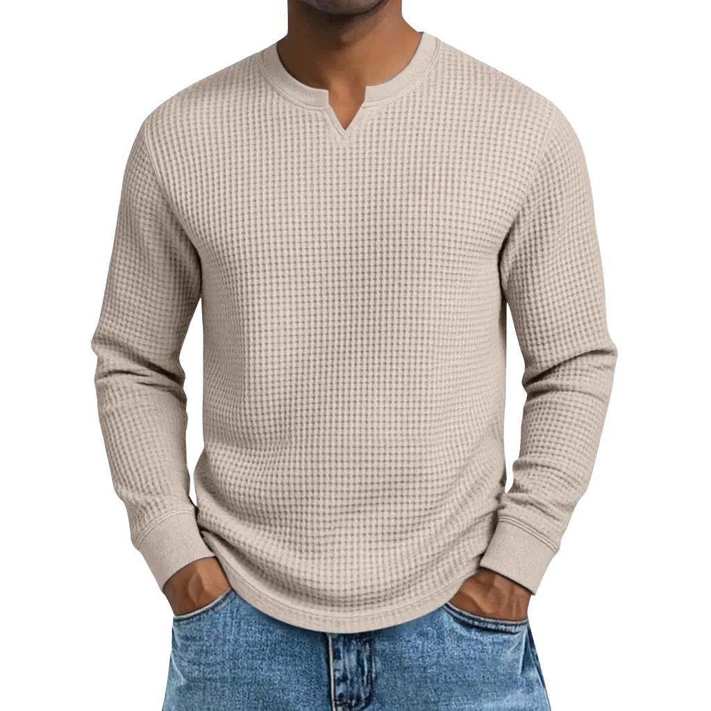 Men's Solid Color V-Neck Long-Sleeved Top Men's Sports Plus Size Casual V-Neck Top
