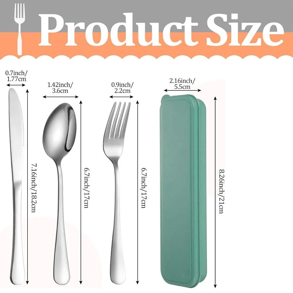Portable Travel Utensils Set with Case Reusable Stainless Steel Silverware Flatware Camping Cutlery Include Fork Spoon Knife
