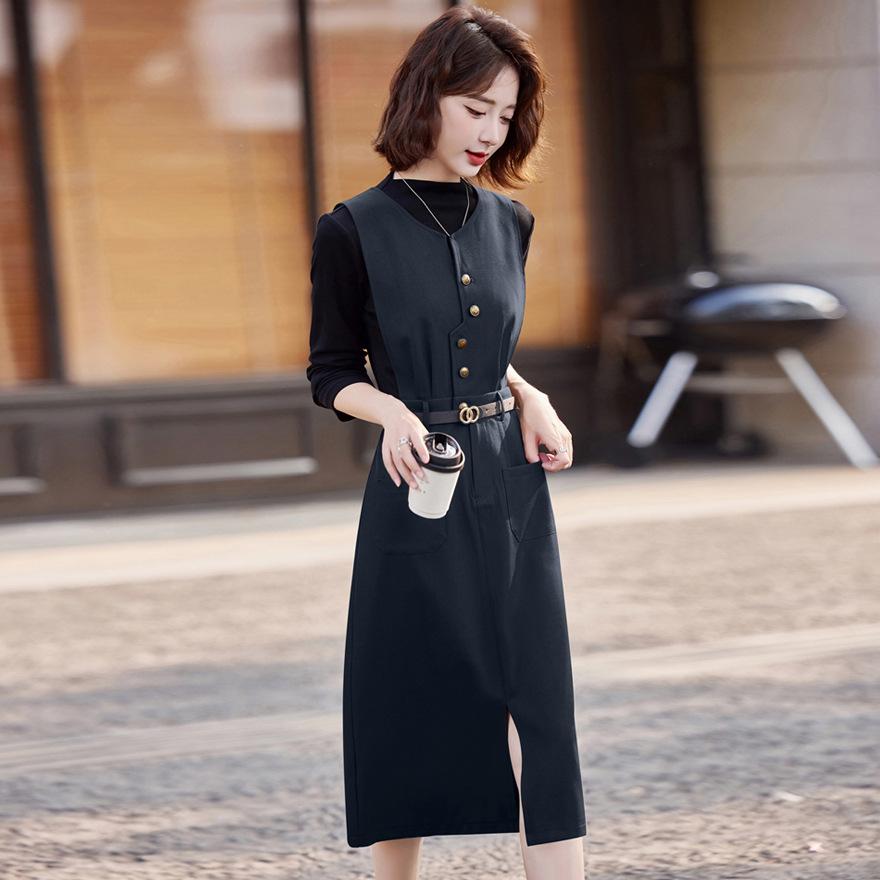 Vest strap dress knitted sweater two-piece set women's spring and autumn new temperament slim primer set skirt
