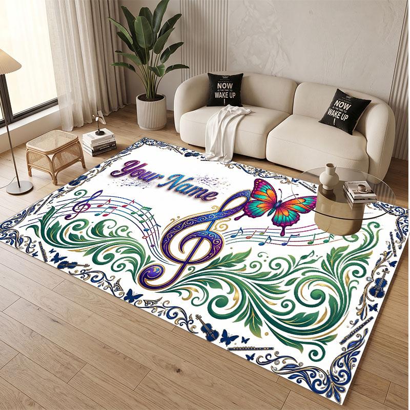 Tappeto in Velluto Morbido di Cristallo Tema Generale Musica Stampa Personalizzata Nome & Testo Tappeto Antiscivolo per Camera da Letto Soggiorno