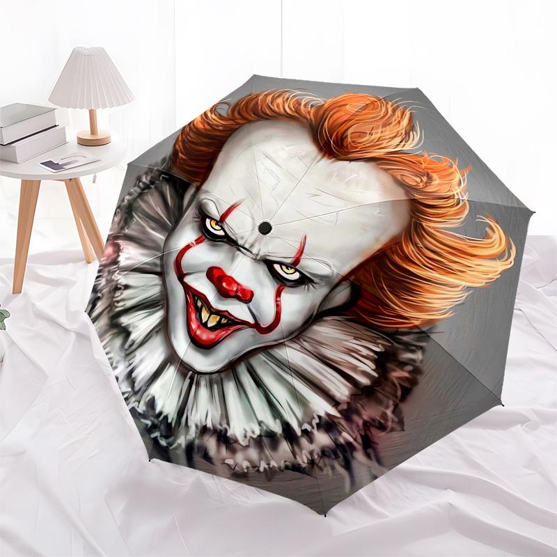 1 Stück Pennywise Clown Horror Regenschirm mit Kunststoffgriff, Geeignet für Alle Jahreszeiten Zuhause Reise Outdoor RegenschirmM1387