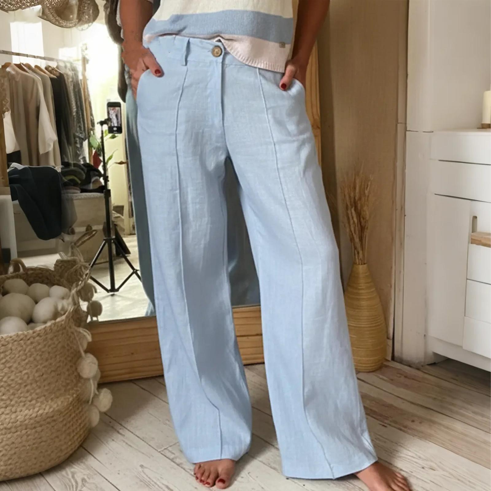 

Women s Comfortable Wide-Leg Pants With Button And Zipper Pockets, Casual Straight Leg Pants XXL
