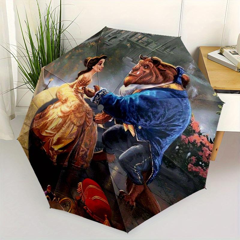 

BeautyAndTheBeast Automatic Opening and Closing Umbrella - 8 Ribs Portable Folding Umbrella with Plastic Handle, Suitable for Leisure and Ha