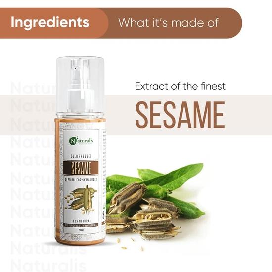 Naturalis Essence Of Nature Cold Pressed Sesame Seed Carrier Oil For Hair, Body, Skin Care, Massage, 200 Ml