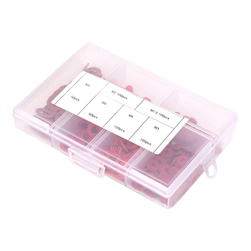 500Pcs Carbon Steel Plated White Zinc Red Insulation Flat Washer Set