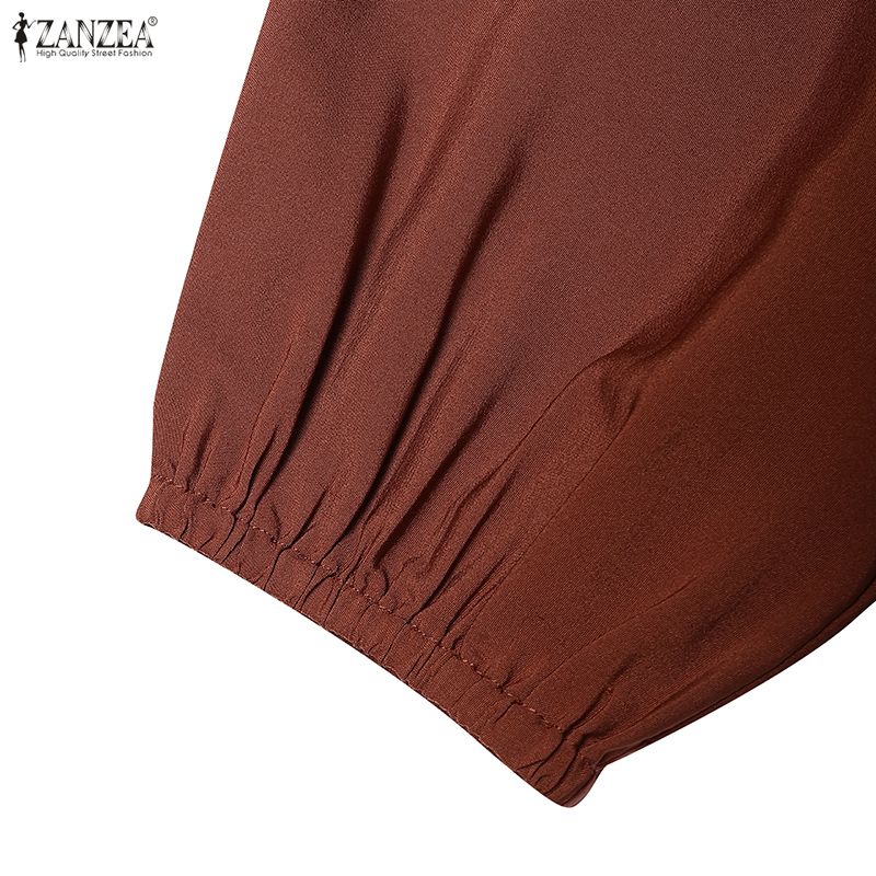 ZANZEA Women Lapel Collar Solid Color 3/4 Sleeve Dress