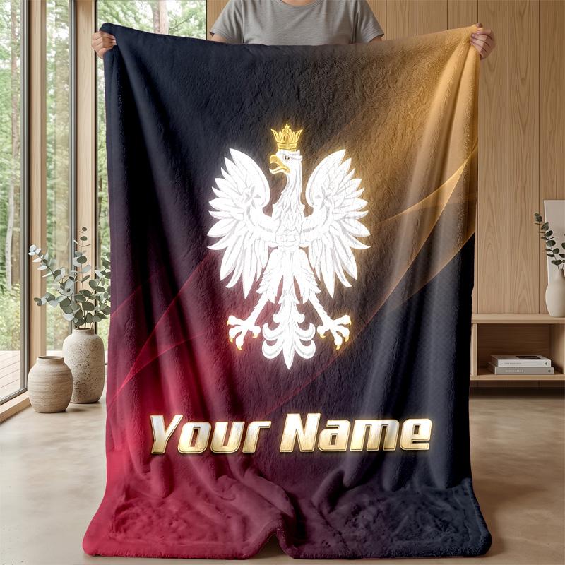 Custom Text Flannel Throw Blanket, Lightweight Cozy Bed Sofa BlanketPoland Football