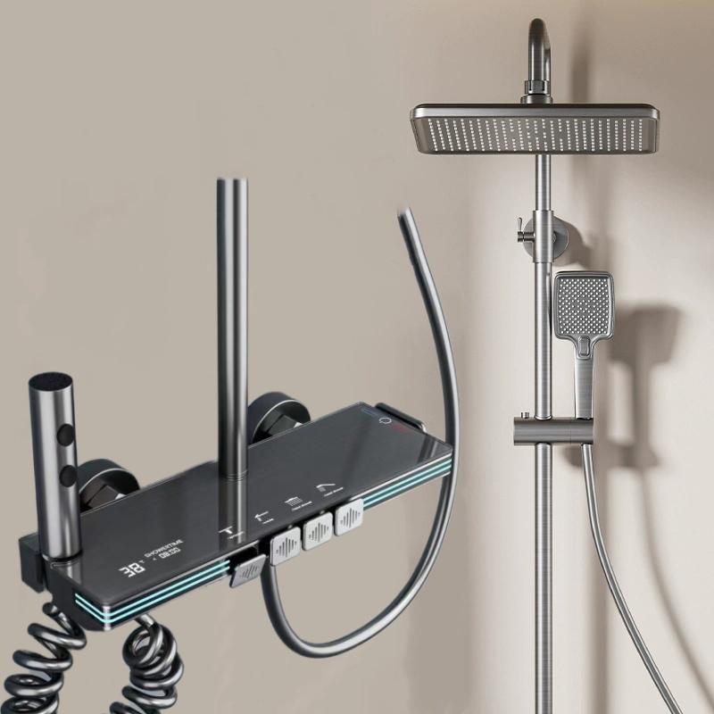 

4 Function Mode Hot Cold Shower Set Faucet Temperature Digital Display Bathroom Wall Mounted Rainlfall Shower Faucet System