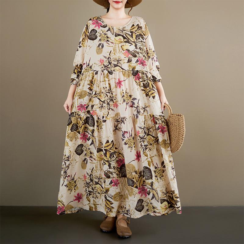 DIMANAF New 2026 Women Plus Size Spring Summer Beach Long Dress Loose Oversize Maxi Floral Print Lady Fashion
