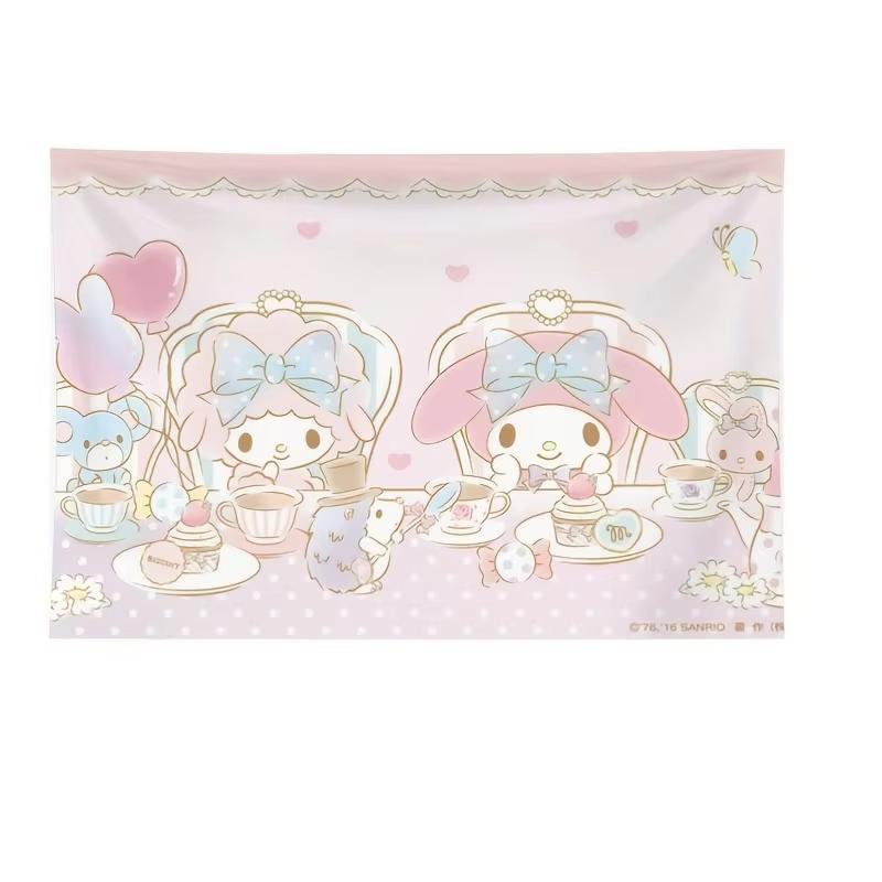 Official Sanrio Family Tapestry Cute Cartoon Printed Decor for Birthday Christmas Holiday Party Room Background 74x94cm(29x37in)