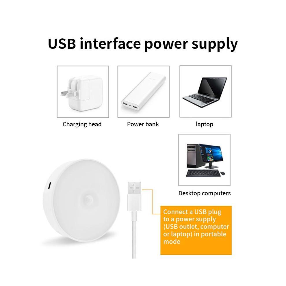 White  3pcs Motion Sensor LED Night Light USB Rechargeable Night Lamp for Kitchen Cabinet Wardrobe Lamp Staircase Wireless Closet Light