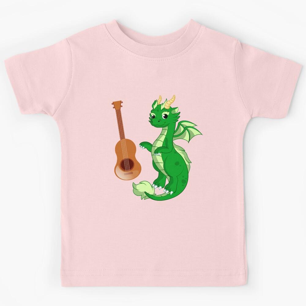Dragon Playing Guitar ,Funny Good Dragon Guitar Lovers Green Design Kids T-Shirt 160