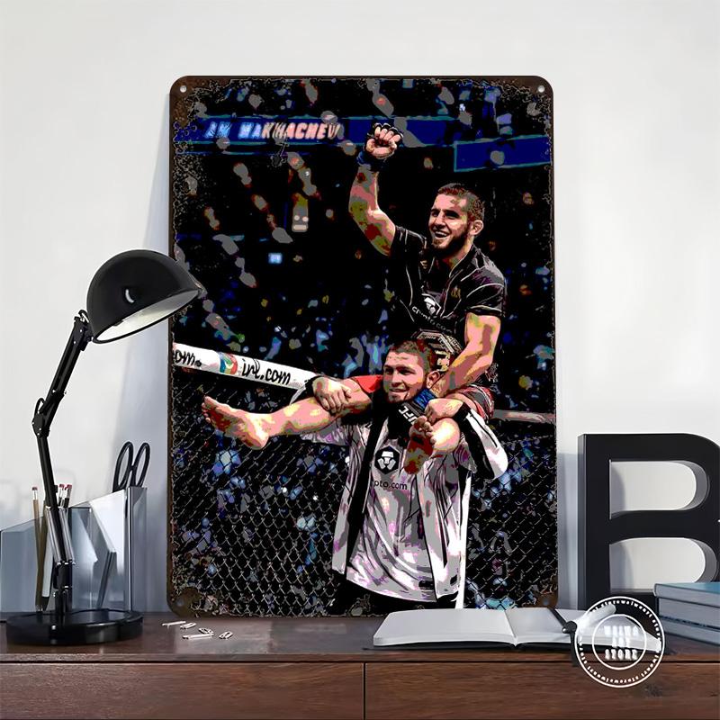 Islam Makhachev Victory Celebration Printed Poster Customized Wall Art Retro Vintage Metal Tin Signs for Home Decoration Bedroom