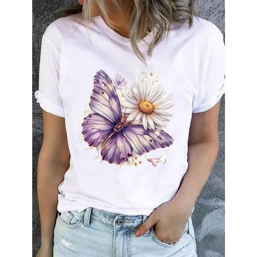 Liebliches Trend-Style-Tee für Damen Mode-Top Basic Kurzarm Print T-Shirt Kleidung Kleidung O-Ausschnitt Grafik-T-Shirts