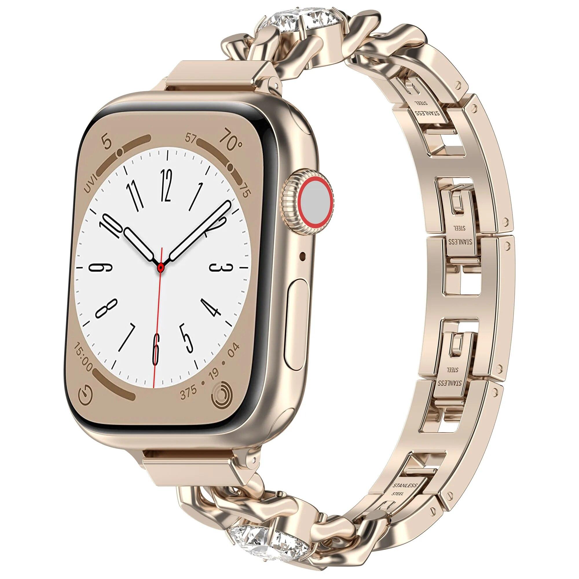 

Ремінець із нержавіючої сталі для Apple Watch Series Ultra 8 7 SE 6 5 4 3 Алмазний металевий браслет ремінець для iwatch 9 40 41 мм 42 44 мм 45 мм 42mm 44mm 45mm 49mm