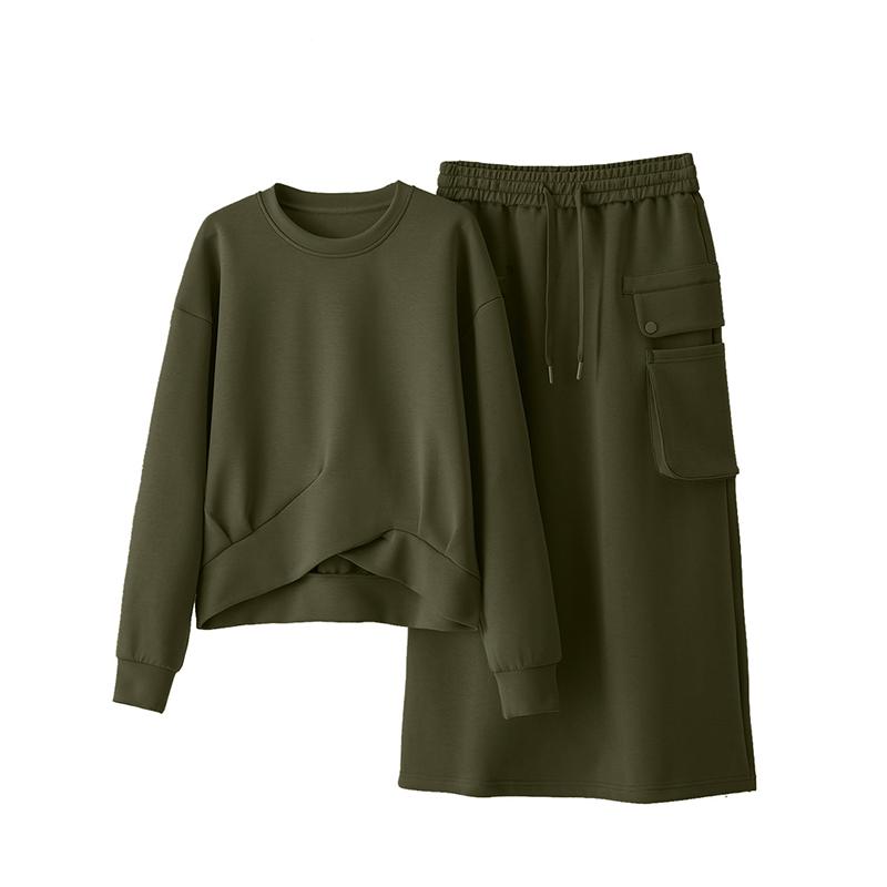 

ZANZEA Женская блузка с длинным рукавом и юбки Повседневный комплект из двух частей 3XL темно-зеленого