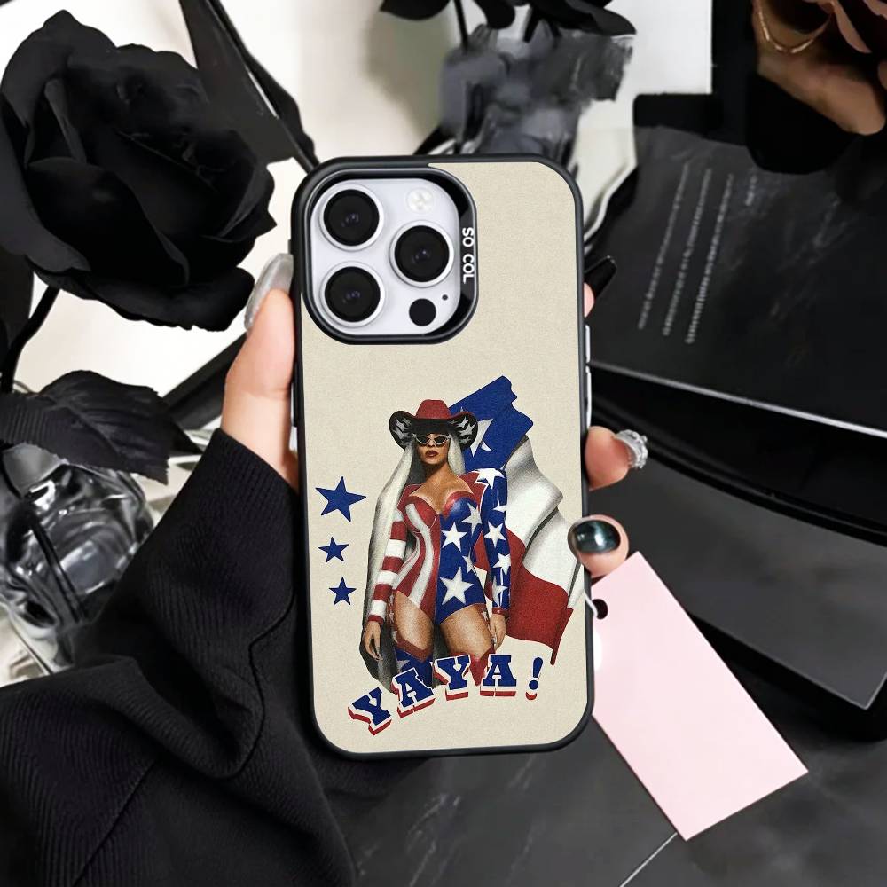 

Western B-Beyonce C-Cowboy Phone Case For iPhone17,16,15,14,13,12,11 Plus,Pro Max Colored Silver Plated Inside Cover iPhone14Plus