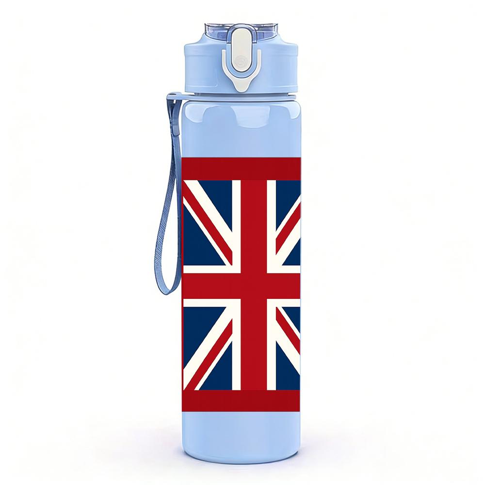 1PC England Union Jack Flag 750ml Color Plastic Sports Water Bottle Leakproof Flip Straw Lid For Sports Office Home Use