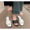 Fashion Shoes Low Square Toe Slippers Flat Luxury Slides Slipers Women Designer 2024 Summer Soft Fabric Rome Hoof Heels Concise PU