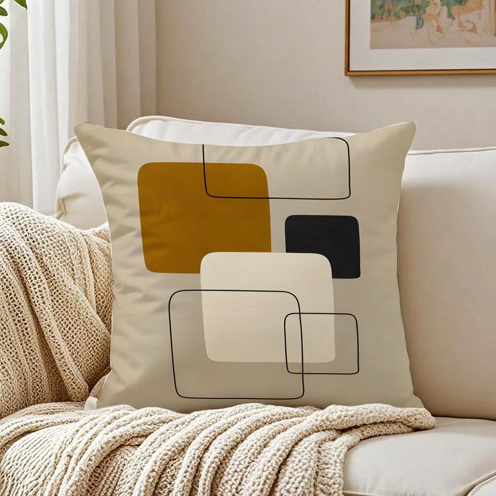 Geometric Square Warm Color Modern Simpe Art Cushion Cover Linen Pillowcase Soft For Sofa Bed Home Room Decor