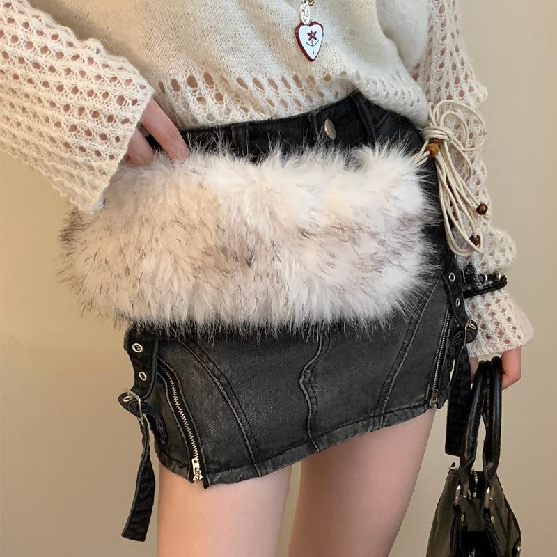 Y2K Leopard Furry Fur Belt Vintage Gothic Imitation Belts Sexy Hiphop Waistband Jeans Pants Decor Belt
