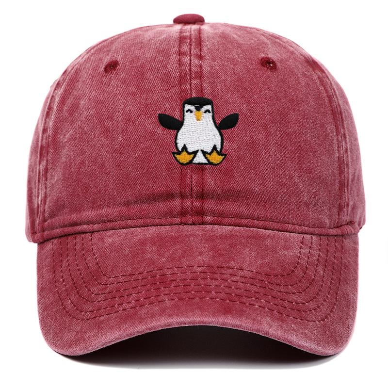 Vyšívaná tučňáčí baseballová čepice - Unisex Retro měkký kšilt Sluneční klobouk