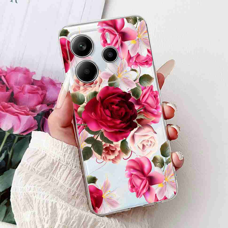 For Xiaomi Redmi Note 14 Pro 5G Case Beautiful Flower Heart Cover Soft Silicone Casing For Redmi Note 14 Note14 4G Cover Coque