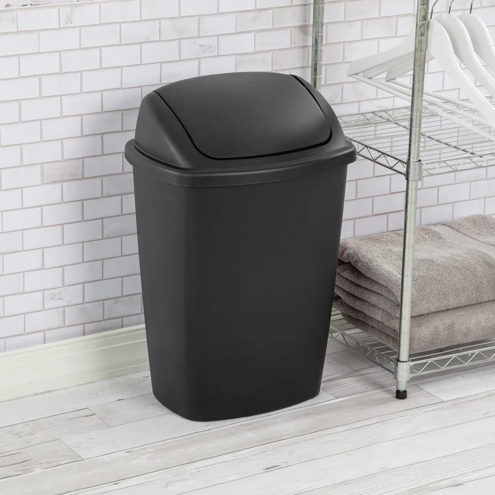 7.5 Gallon SwingTop Trash Can Plastic Wastebasket Indoor Kitchen Office Swing Lid Easy Clean Textured Surface BPA Free