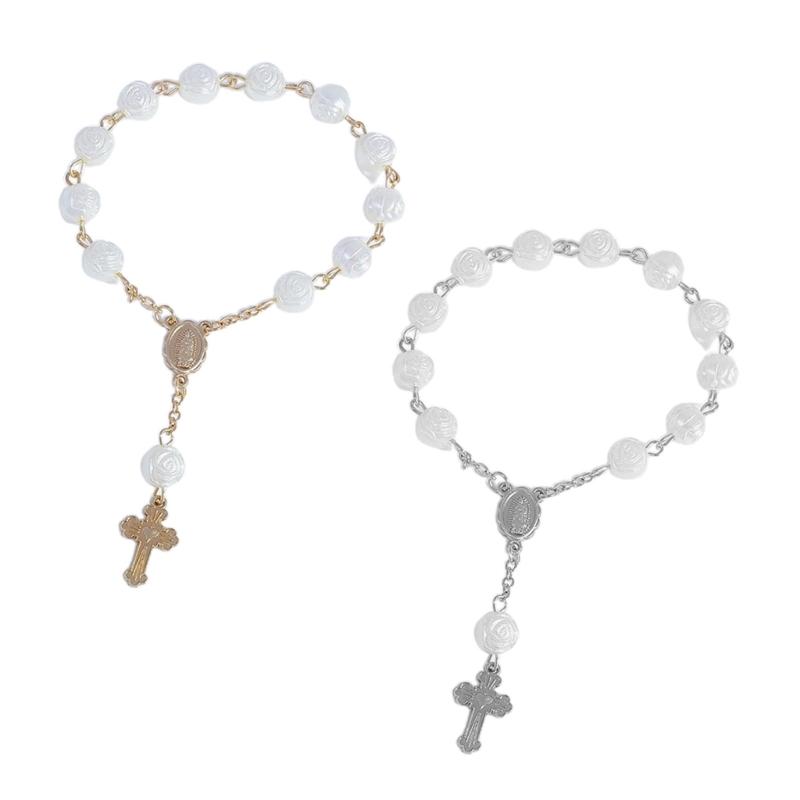 Unique Baby Baptism Bracelet Religious Style Prayer Bracelet Rosary Bracelet Adjustable Rose Baby Baptism Bracelets