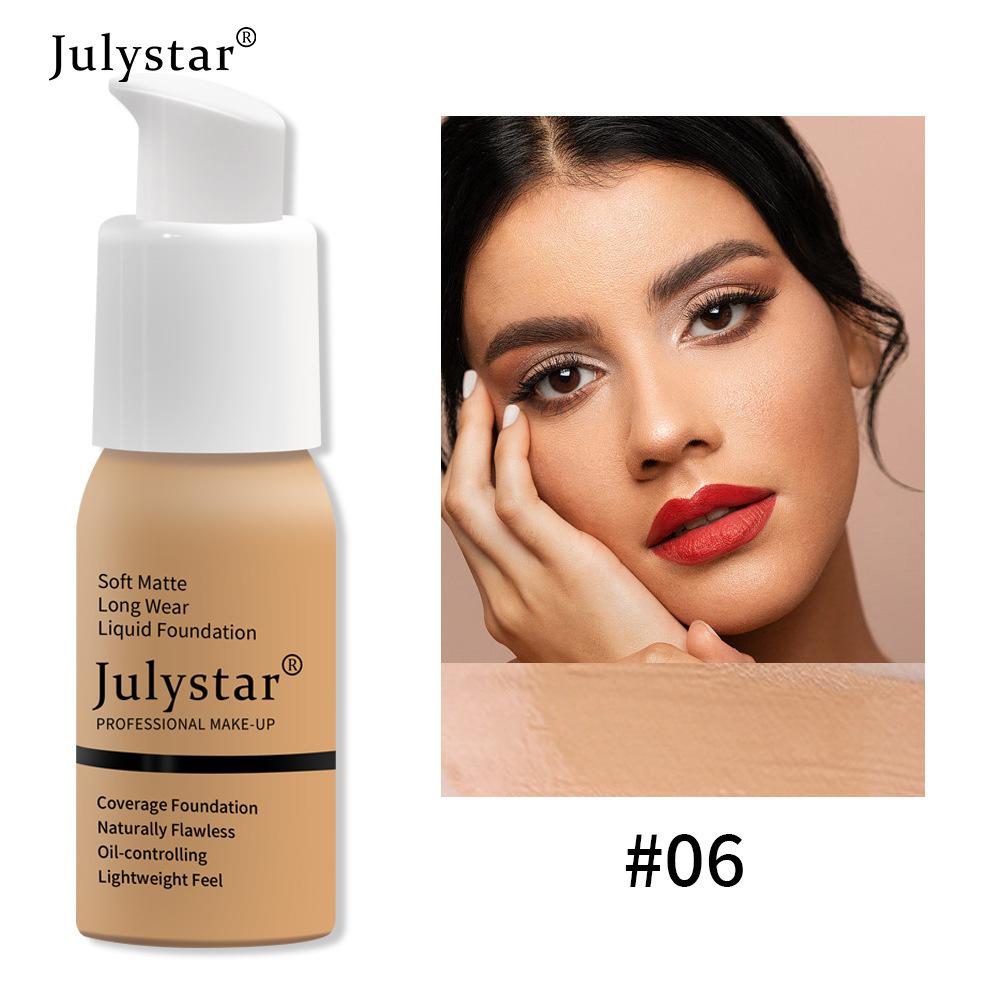 Julystar Soft Matte Long Wear Liquid Foundation Oil Control Waterproof Natural Flawless Full Coverage Face Makeup Cosmetics