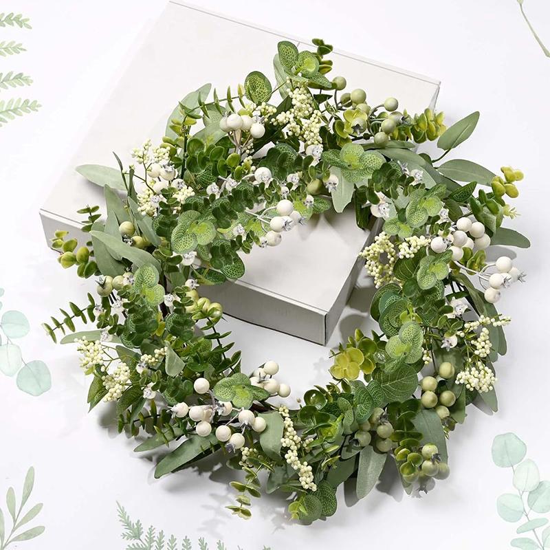 1PC With Berries For Front Door Lush Eucalyptus Leaf Home Artificial Greenery Wreath Holiday Decor 25cm