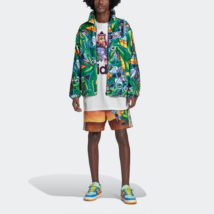 Adidas Originals X Kerwin Frost Cartoon Print Faux Fur Collar Jacket Men Jacket Green H66306