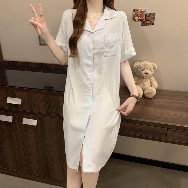 Women s Cloud Cotton Short Sleeve Nightgown—Summer Solid Color Loose Fit XL