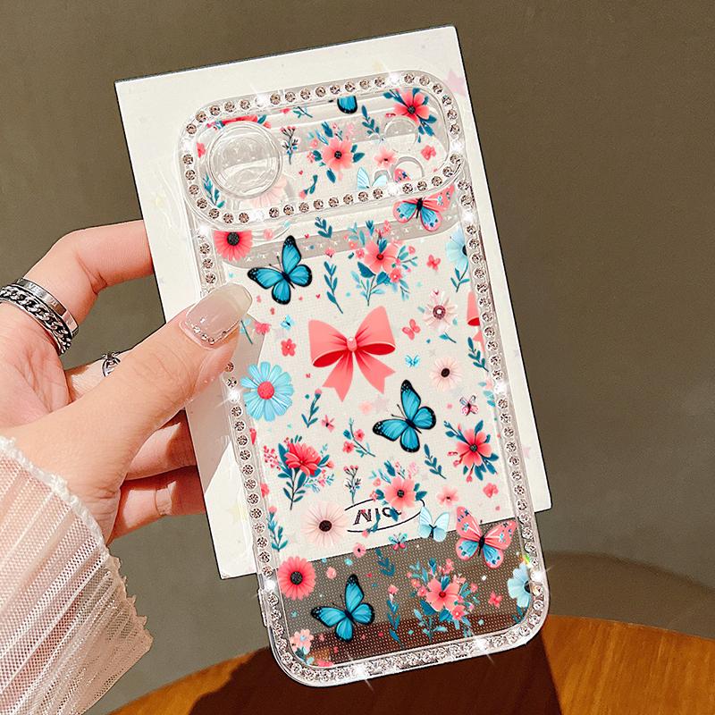 Butterfly Printing Bling Diamond Case For iPhone 17 Air 16e 16 14 15 13 17 Pro Max 15 16 Plus 17 Soft TPU Silicone Phone Cover