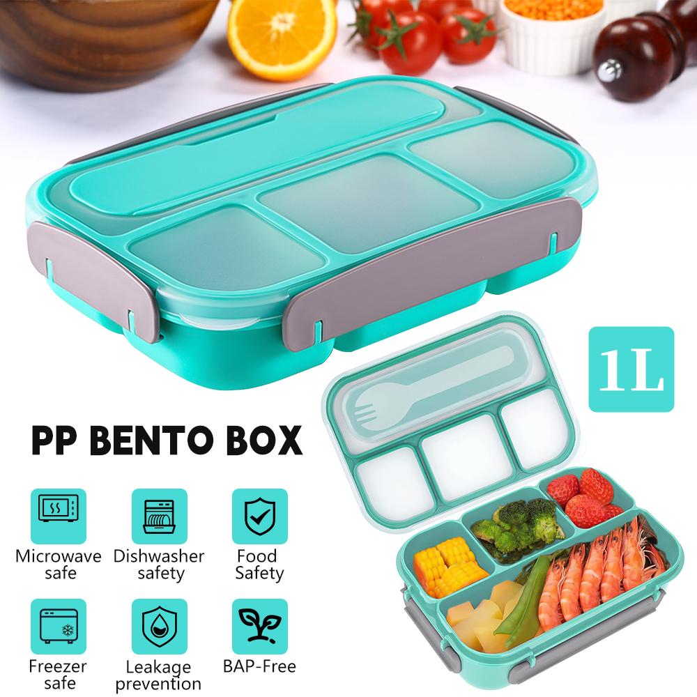 

Bento Box Lunch Box Adult LunchBox Контейнеры для малышей и детей Взрослые 1000 мл 4 отделения Вилка Герметичная микроволновая печь Посудомоечная машина зелёный