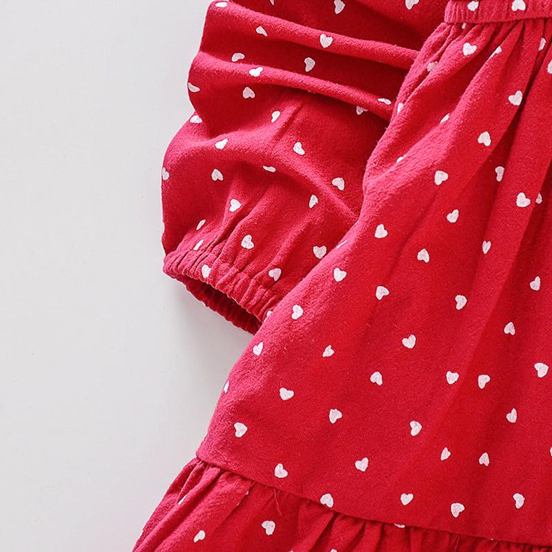 Girls' Dress Heart Dot Full Print Children's Long Sleeve Shirt Dress