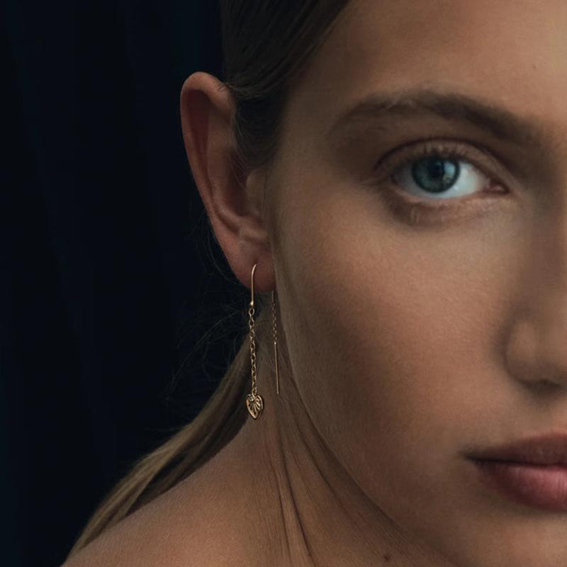 Fashion Jewelry 925 Sterling Silver Long Earring Heart Shape with Zircon Long Tassel Chain Gold Plated Ear Wire Earrings Women